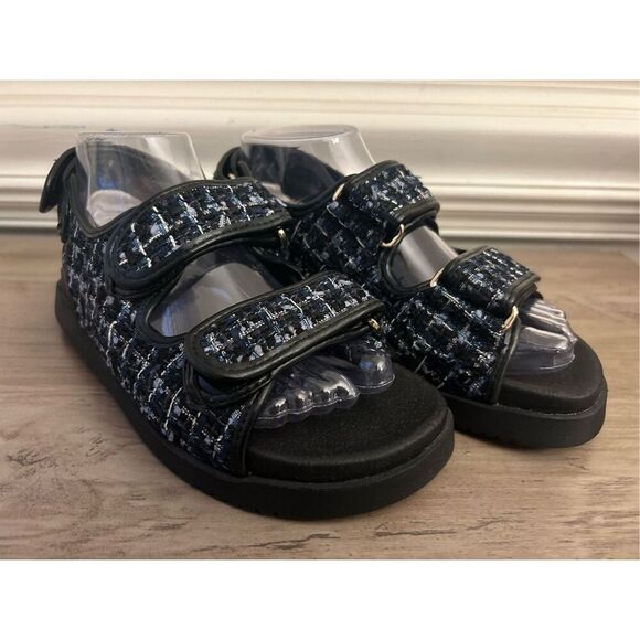 Aqua Womens Navy Plaid Padded Margo Round Toe Platform Slingback Sandals 6M new - Picture 2 of 10